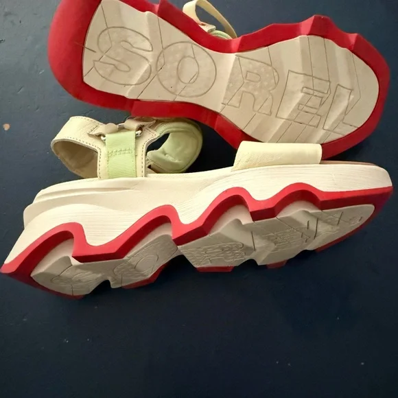 Sorel Cream and Red Platform Sandals with Wavy Sole - Picture 4 of 5